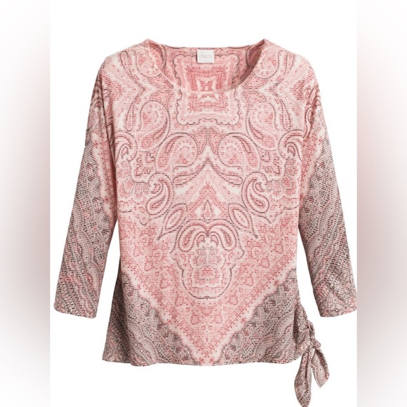 Chico's Size 3 US XL Symmetrical Scrolls Samantha Top 3/4 Sleeves NWT - Picture 2 of 4